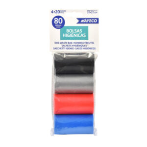 BOLSAS HIGIENICAS 4 ROLLOS de 20 bolsas NEGRO/PLATA/ROJO/AZUL