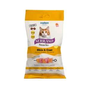 Serrano snack gato skin coat salmón y atún 12x50grms